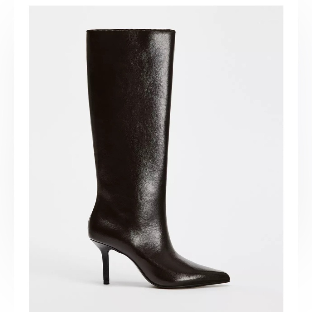 Zara Chocolate Thin Heeled Leather Boots